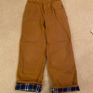 Carhartt Boys Brown Canvas Plaid Flannel Lined Utility Carpenter Pants Sz 16